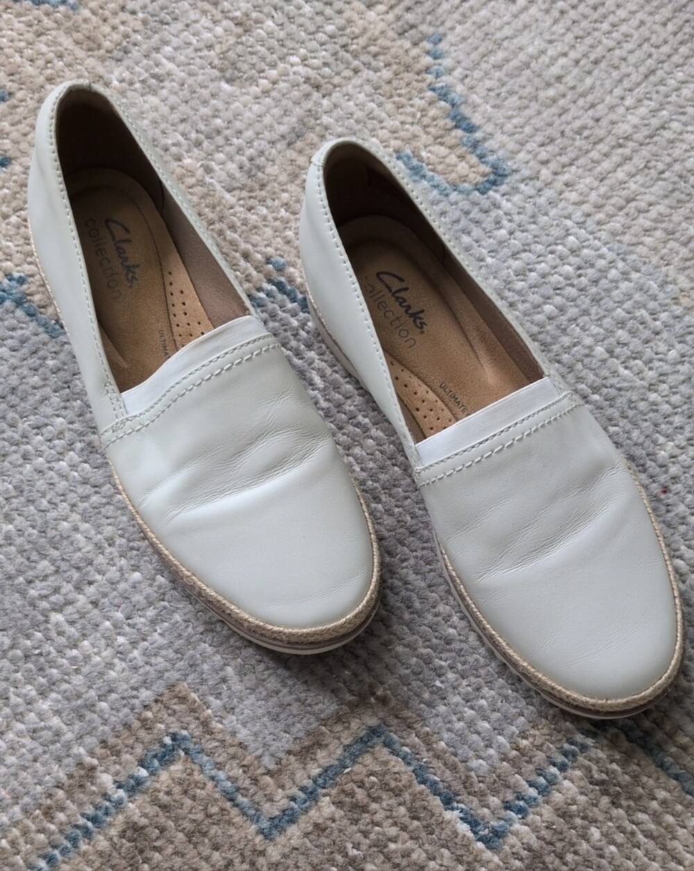 Clarks Collection White Genuine Leather Slip-On Espidrillas Loafers